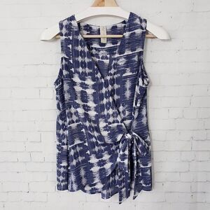 Allison Joy Evereve Sleeveless Blouse Faux Wrap Size XS Geometric Print Summer